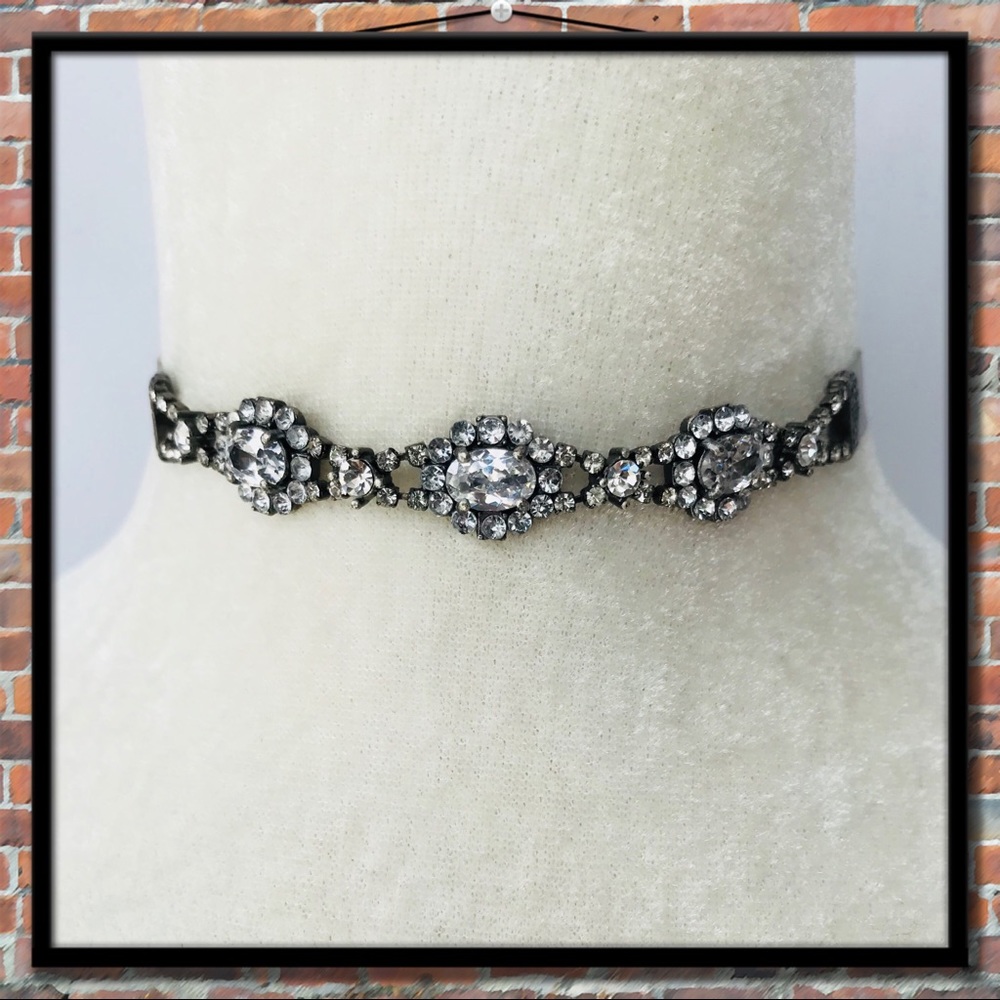 Crystal Cluster Ribbon Choker Necklace